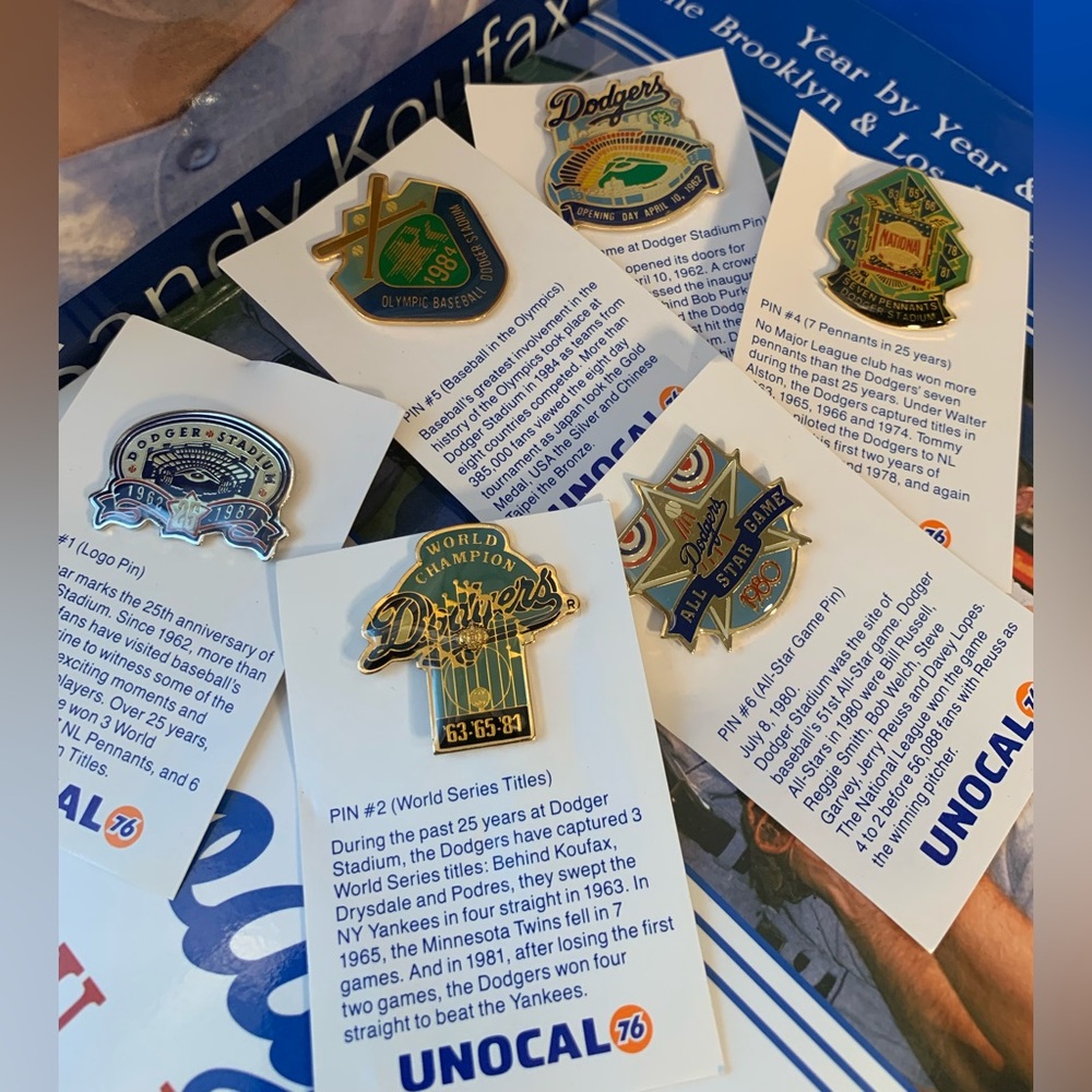 Los Angeles Dodgers 1987 Unocal pins set of 6